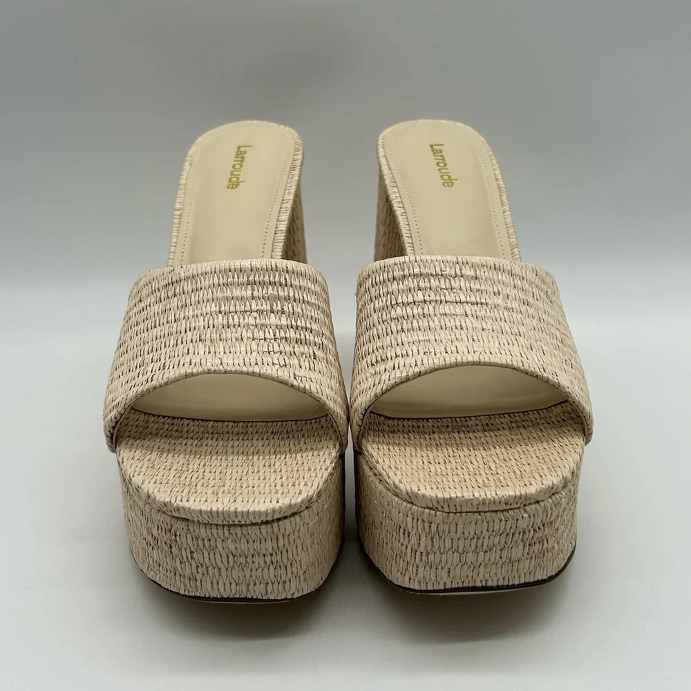 Larroudé Dolly Mule Raffia Platform Block Heels Beach Size 11 New With Box